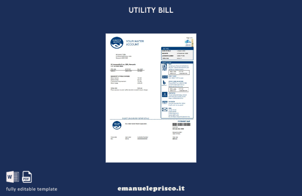 modello word di bolletta delle utenze idriche Australia Hunter stile verificato